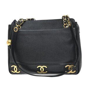 CHANEL Triple Coco Shoulder Bag Grained Calfskin Leather Black GHW VTG